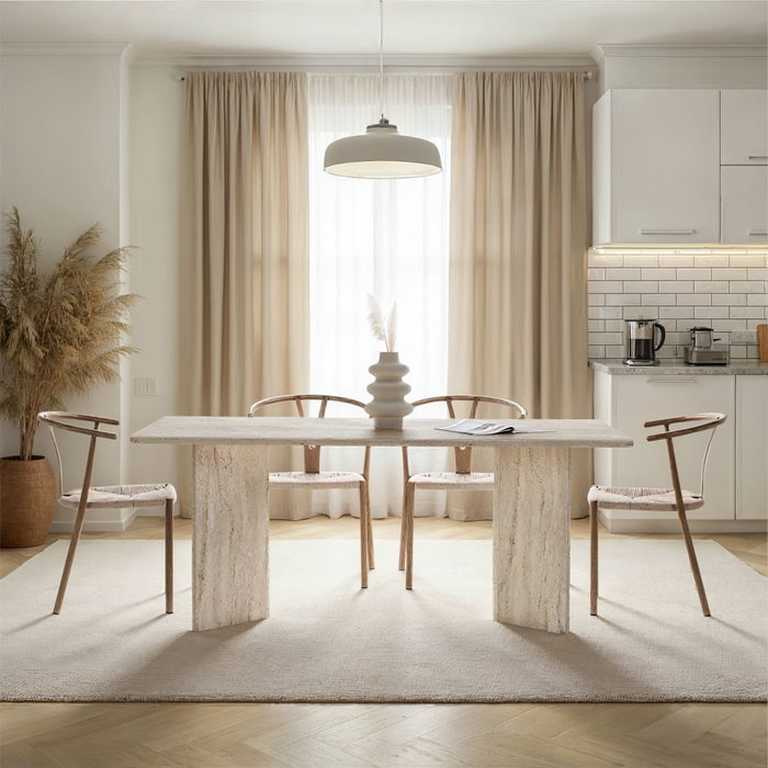 Hanah Home - Mesa de Comedor Travertino, 180x90x75 cm, Color Beige/Mármol, Tablero de Melamina, Capacidad 70 kg